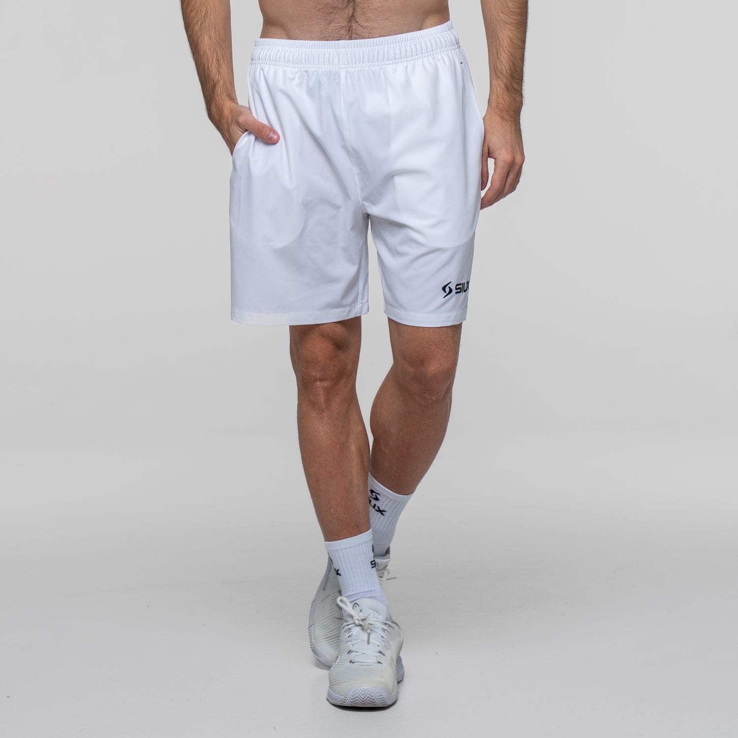 SIUX Match 2026 Men's Padel Shorts in White - Premium padel clothing - Onyx & Bloom