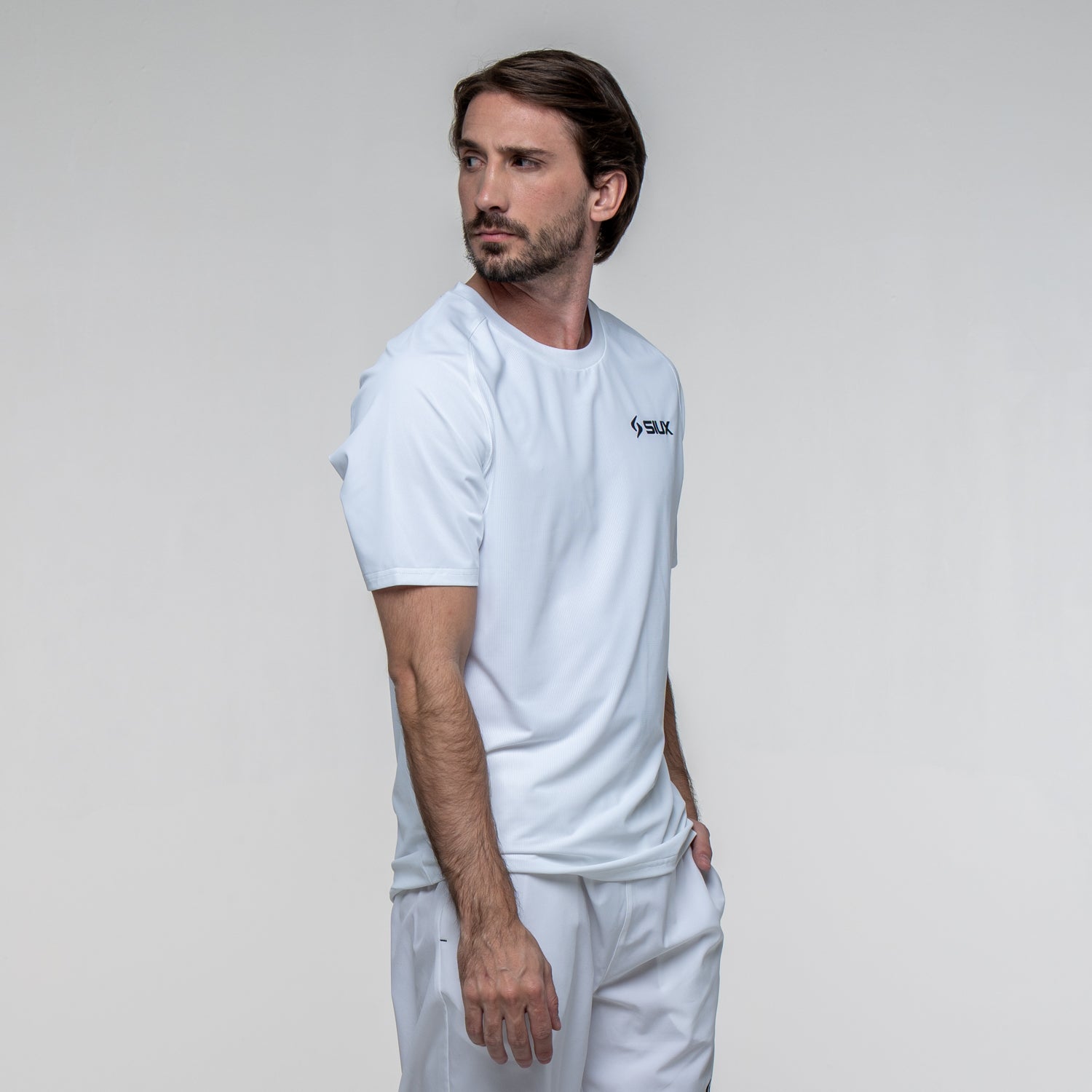 SIUX Match White Shirt model view - Onyx & Bloom Sports