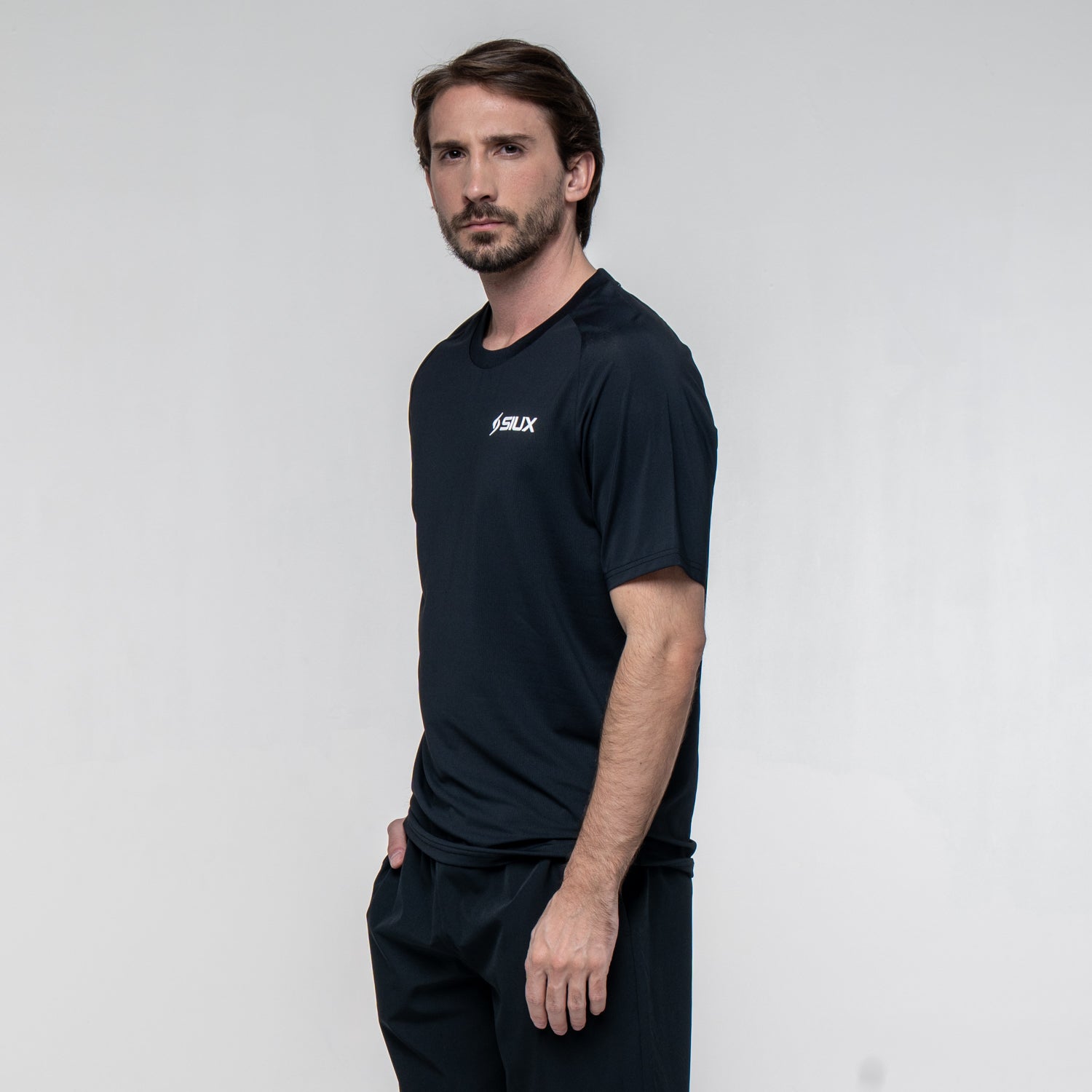 SIUX Match Black Shirt model view - Onyx & Bloom Sports