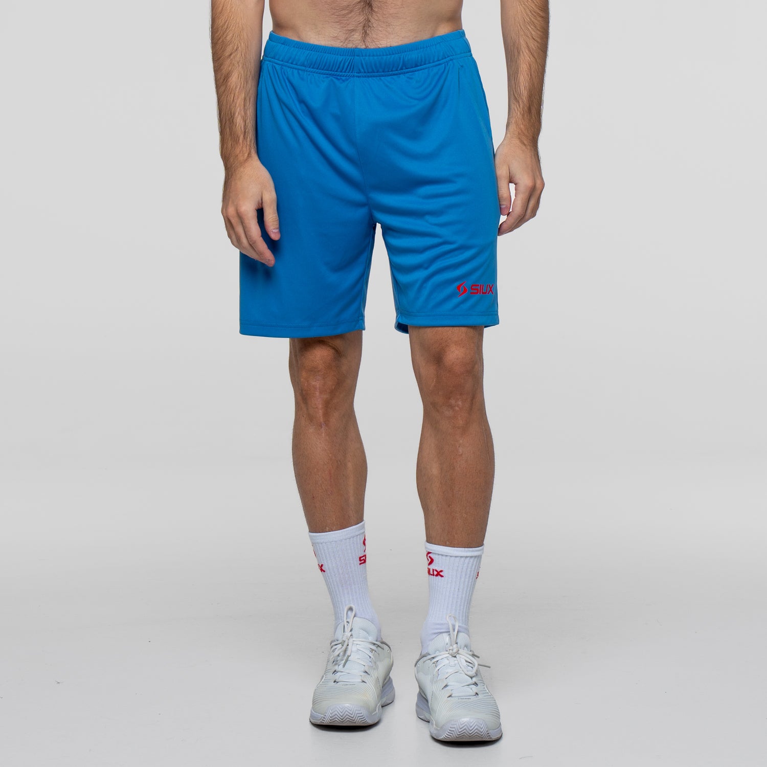 SIUX Cyber Blue Shorts model view - Onyx & Bloom Sports