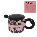 كوب قهوة سيراميك أنيق بالزهور مع غطاء وملعقة