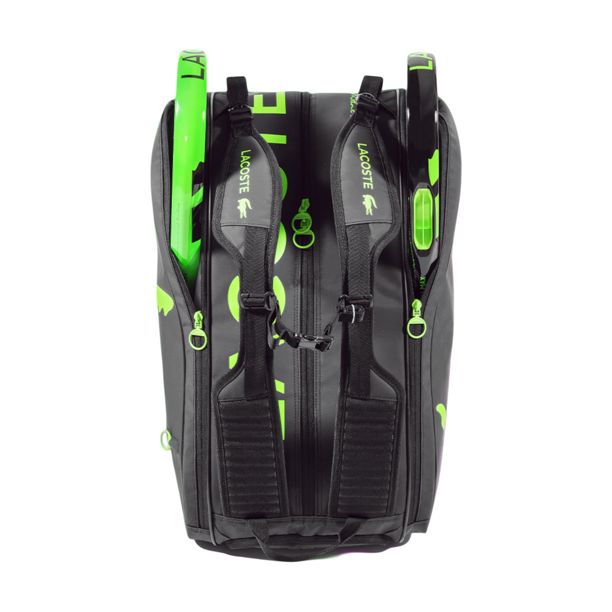 Lacoste L-Paletero 2026 Padel Racket Bag Black Green Detail View - Onyx & Bloom Sports