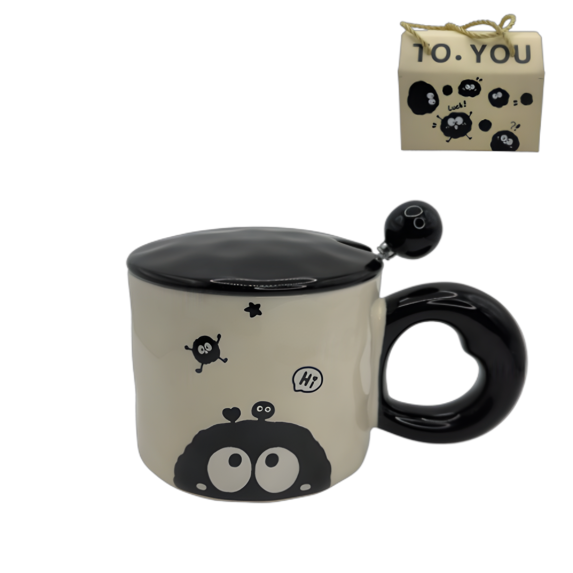 Cute Monster Mug with Lid and Spoon - Kids ceramic mug - Onyx & Bloom