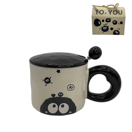 Cute Monster Mug with Lid & Spoon