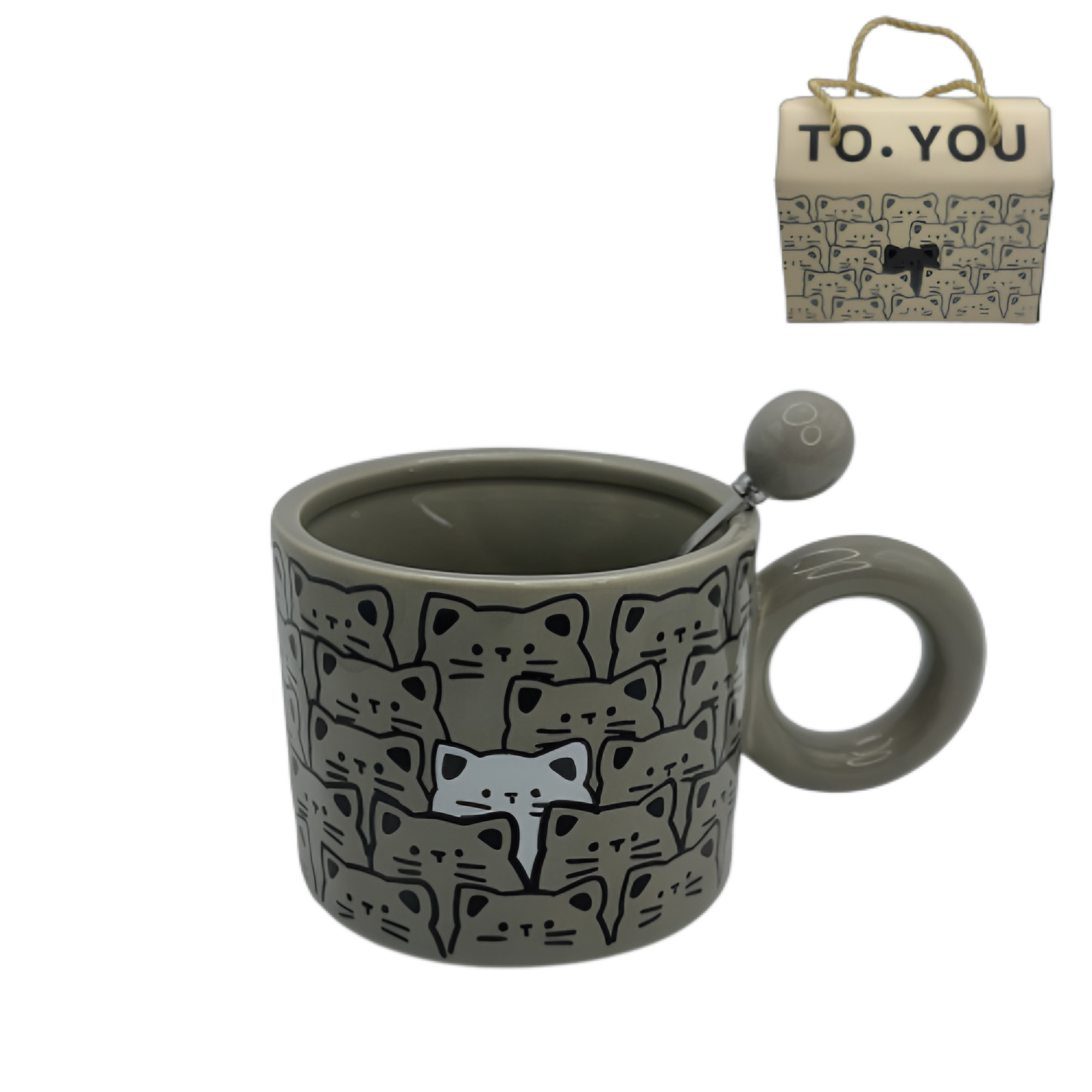 Cat Pattern Mug with Spoon & Gift Box