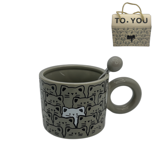 Cat Pattern Mug with Spoon & Gift Box