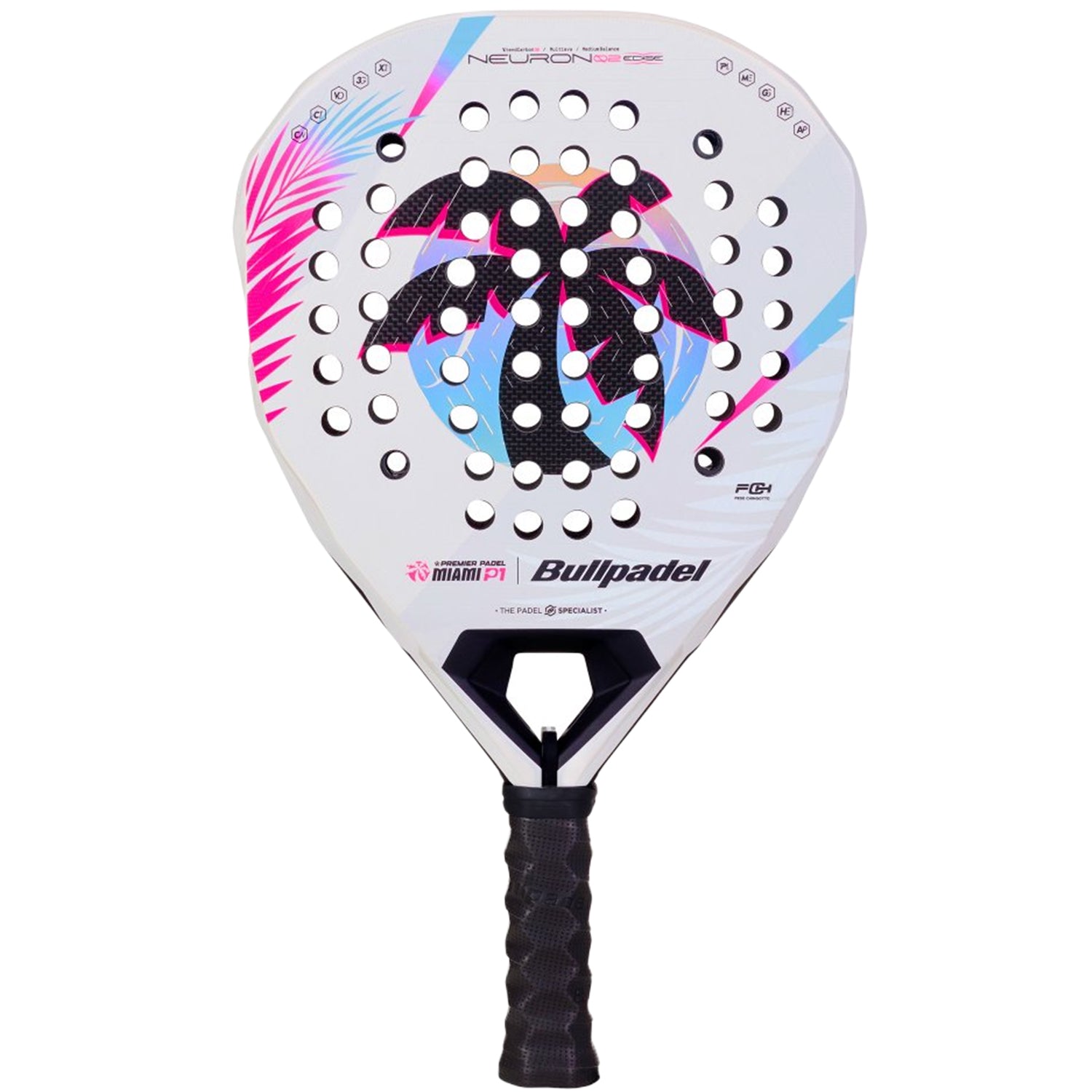 Bullpadel Neuron 02 Edge Miami 26 White Padel Racket Main View Fede Chingotto - Onyx & Bloom Sports