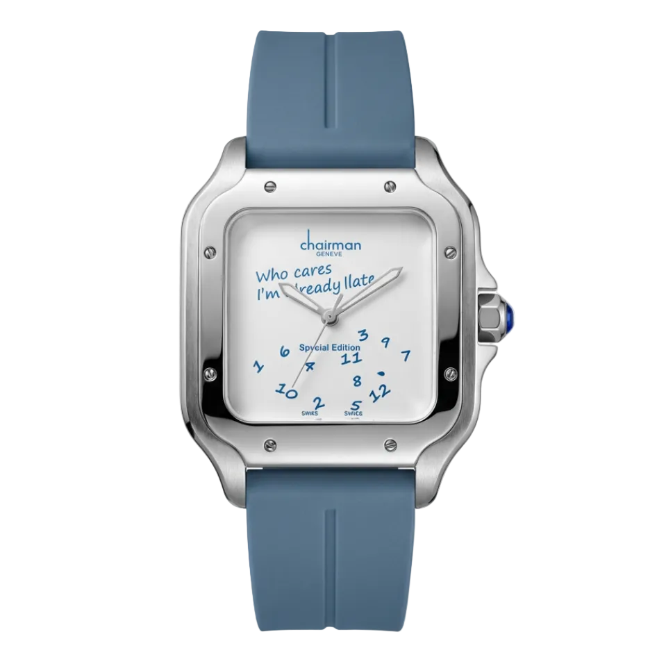 Chairman Geneve Square Special Edition White Dial Blue Strap Watch - Onyx & Bloom Watches