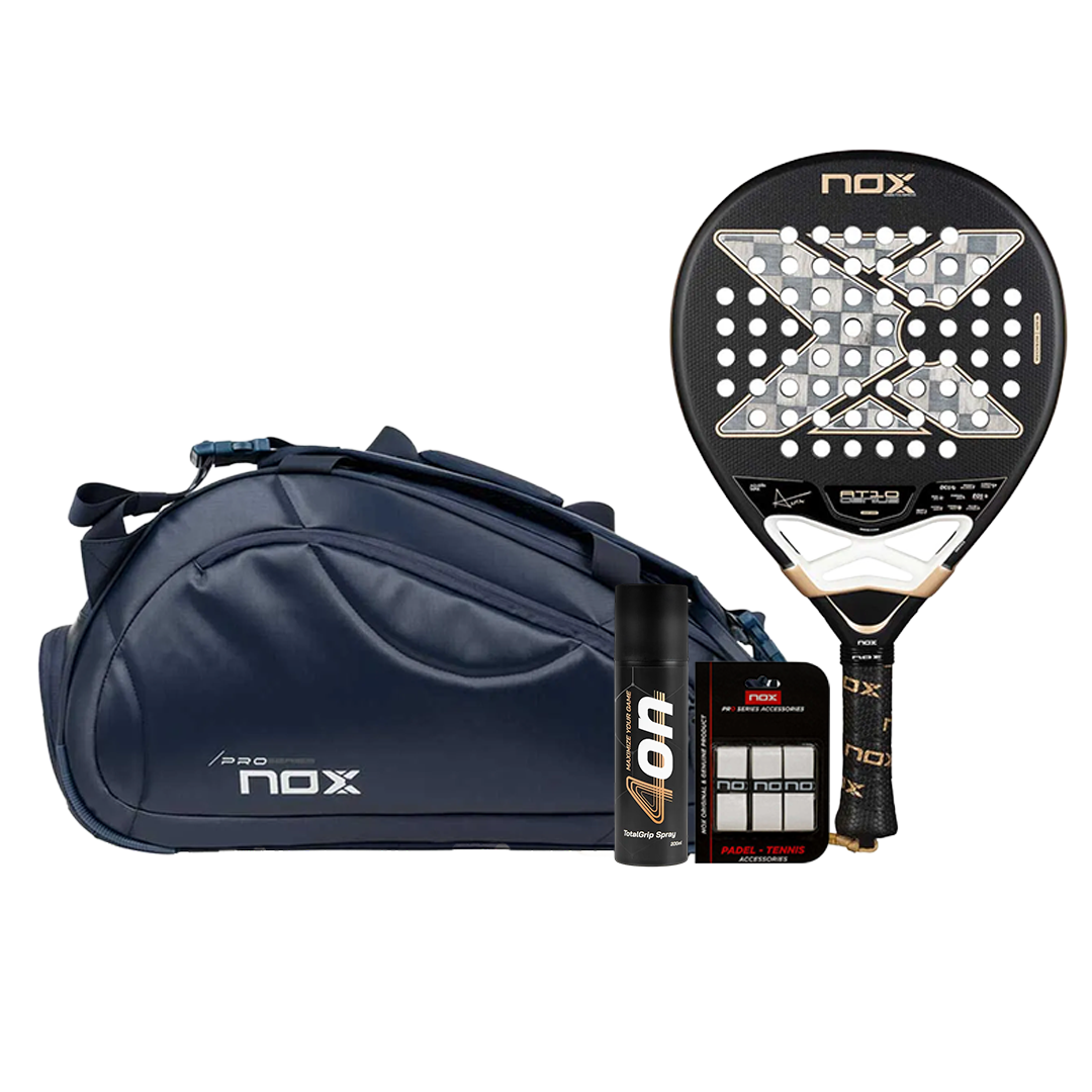 NOX Pro Bundle - AT10 Genius Racket + Pro Bag + Grip Spray + Overgrips